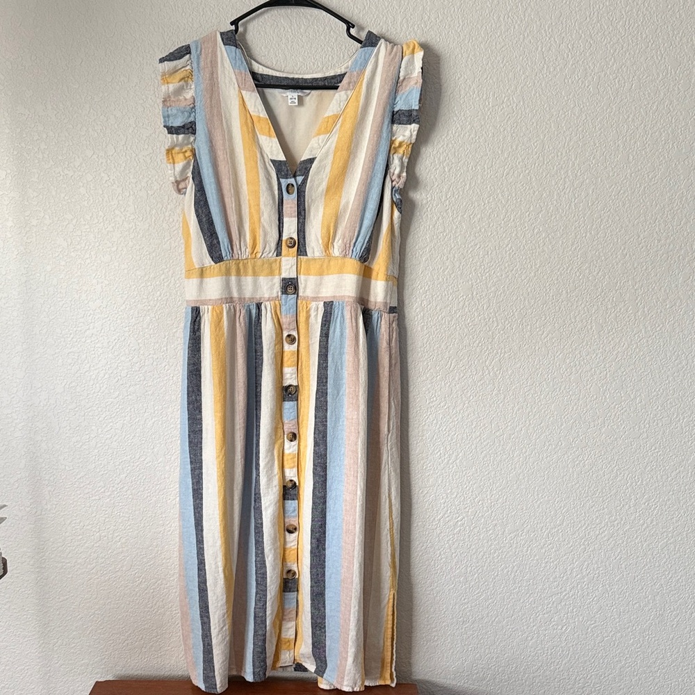 Time and Tru Striped Button-Down Midi Dress Girls Size 14-16